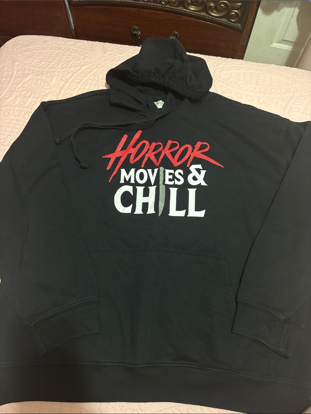 Wound Up Black Hoodie with Red & White Horror Graphic
